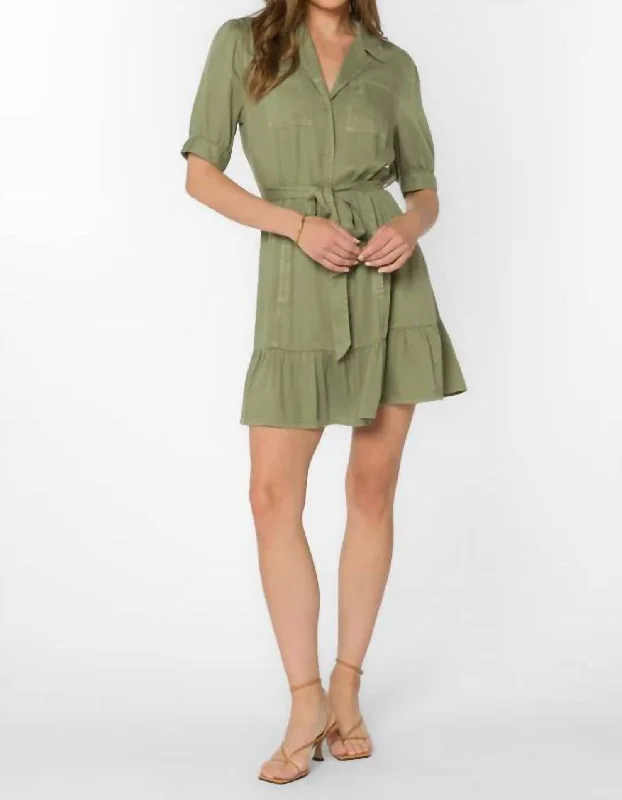 Belva Mini Dress In Olive Fashionable A-Line Mini Dress