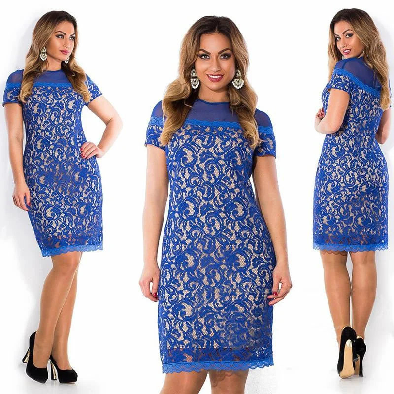sexy women lace elegant blue party bodycon mini dress casual hollow out short sleeve Trendy Lace Mini Dress sexy women lace elegant blue party bodycon mini dress casual hollow out short sleeve Trendy Lace Mini Dress