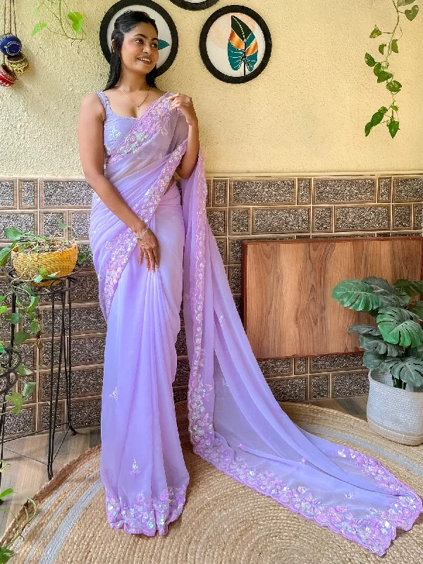 Women's Georgette Lavender Embellished Designer Saree With Blouse Piece Soft Pastel Blouse Women's Georgette Lavender Embellished Designer Saree With Blouse Piece Soft Pastel Blouse