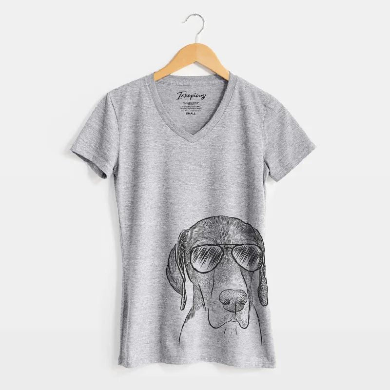 Aviator Bohdi the German Shorthaired Pointer - Women's V-neck Shirt-- Chenille Blend Fleece Blend Nylon Blend Aviator Bohdi the German Shorthaired Pointer - Women's V-neck Shirt-- Chenille Blend Fleece Blend Nylon Blend