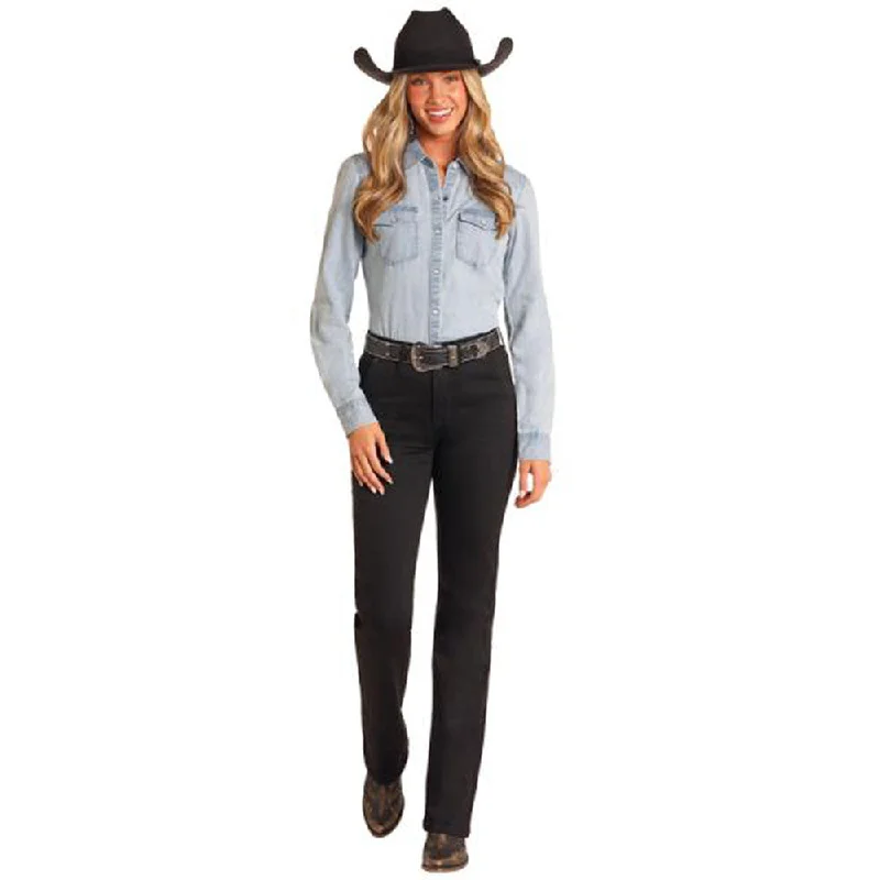 BWN2S03701 Rock & Roll Women's Long Sleeve Denim Snap Shirt - Blue-- Welt Pockets Slit Pockets Flap Pockets BWN2S03701 Rock & Roll Women's Long Sleeve Denim Snap Shirt - Blue-- Welt Pockets Slit Pockets Flap Pockets