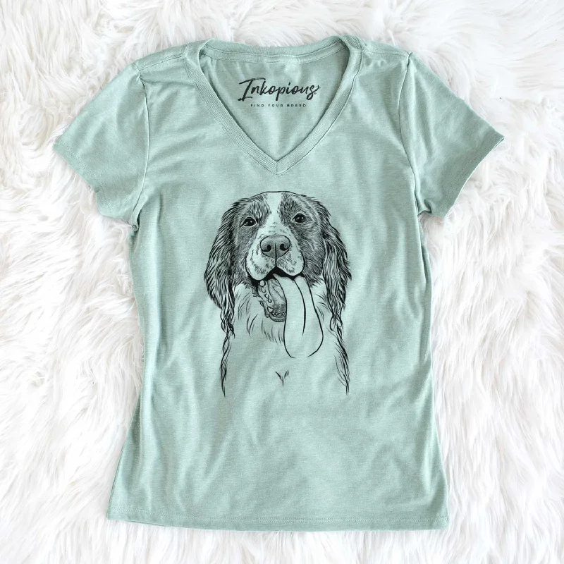Bare Duke the English Springer Spaniel - Women's V-neck Shirt-- Thin T-Shirt Open Front Quick Dry Bare Duke the English Springer Spaniel - Women's V-neck Shirt-- Thin T-Shirt Open Front Quick Dry