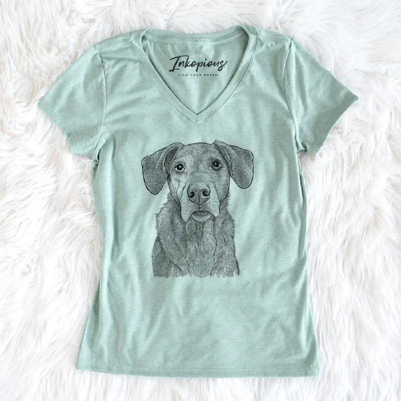 Bare Gravy the Plott Hound Beagle Mix - Women's V-neck Shirt-- Front Pockets Side Pockets Patch Pockets Bare Gravy the Plott Hound Beagle Mix - Women's V-neck Shirt-- Front Pockets Side Pockets Patch Pockets