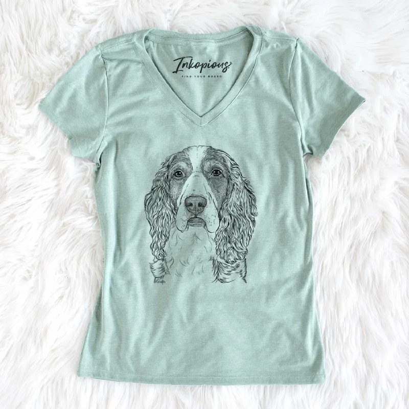 Bare Red the English Springer Spaniel - Women's V-neck Shirt-- Asymmetrical Pockets Print Bare Red the English Springer Spaniel - Women's V-neck Shirt-- Asymmetrical Pockets Print