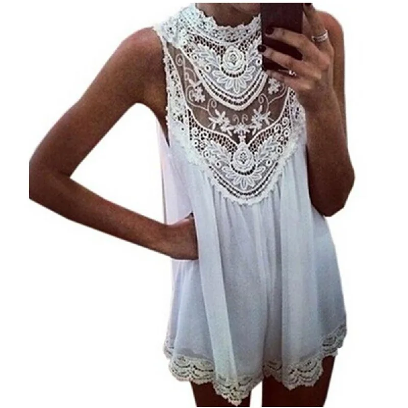 Women Black White Sleeveless Lace Crochet Summer Dresses Hollow Out Mini Dress Fashion Short Dresses S-4XL Vestidos Casual Mini Dress with Pockets Women Black White Sleeveless Lace Crochet Summer Dresses Hollow Out Mini Dress Fashion Short Dresses S-4XL Vestidos Casual Mini Dress with Pockets