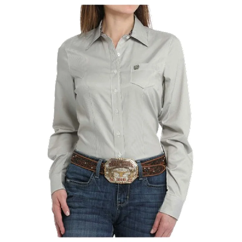 MSW9164233 Cinch Women's Long Sleeve Western Shirt - Olive Stripe-- Ribbed T-Shirt High Neck Heavyweight MSW9164233 Cinch Women's Long Sleeve Western Shirt - Olive Stripe-- Ribbed T-Shirt High Neck Heavyweight