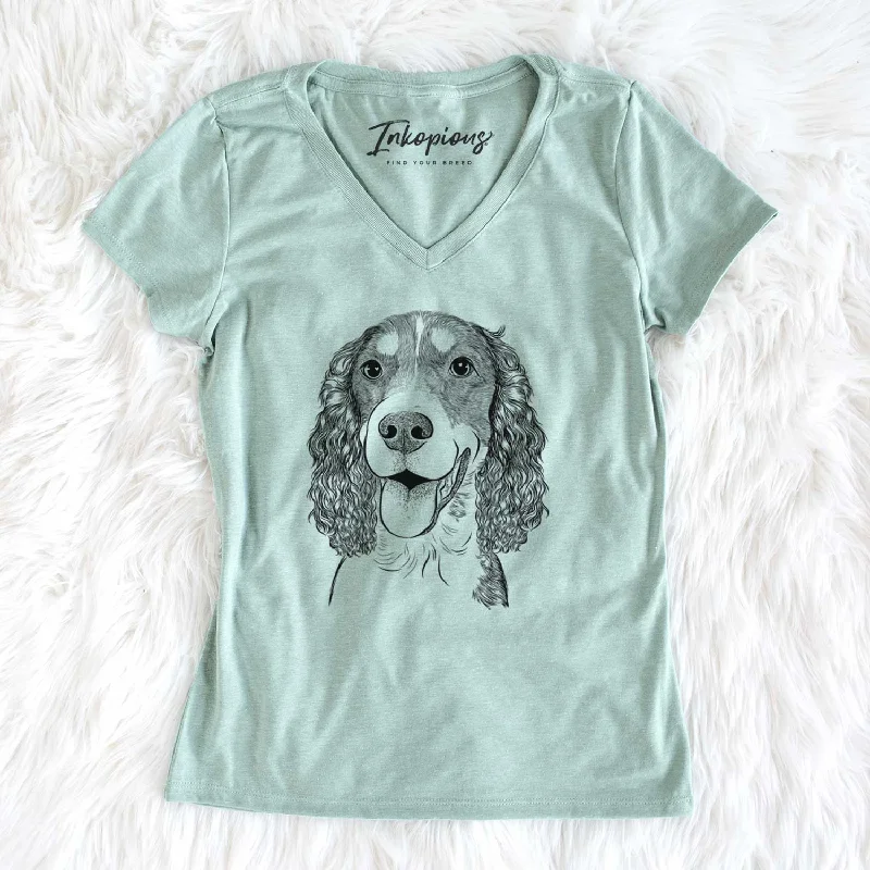 Bare Delilah the English Springer Spaniel - Women's V-neck Shirt-- Cashmere Blend Cotton Blend Poly Blend Bare Delilah the English Springer Spaniel - Women's V-neck Shirt-- Cashmere Blend Cotton Blend Poly Blend