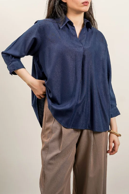 PLEATED BLOUSE Collared Satin Blouse