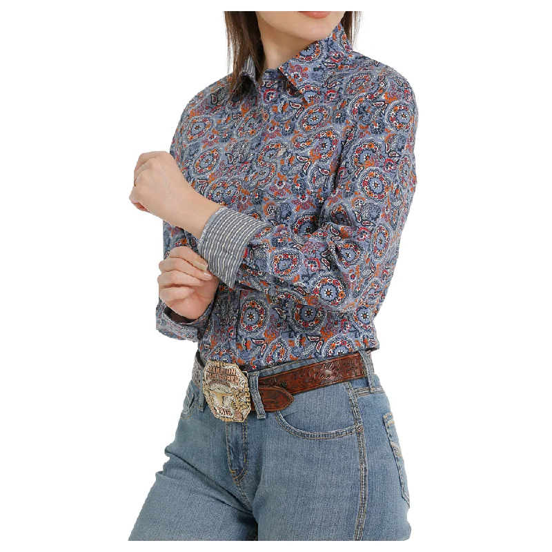 MSW9164195 Cinch Women's Long Sleeve Medallion Multicolor Print Button Shirt-- Front Pockets Side Pockets Patch Pockets MSW9164195 Cinch Women's Long Sleeve Medallion Multicolor Print Button Shirt-- Front Pockets Side Pockets Patch Pockets