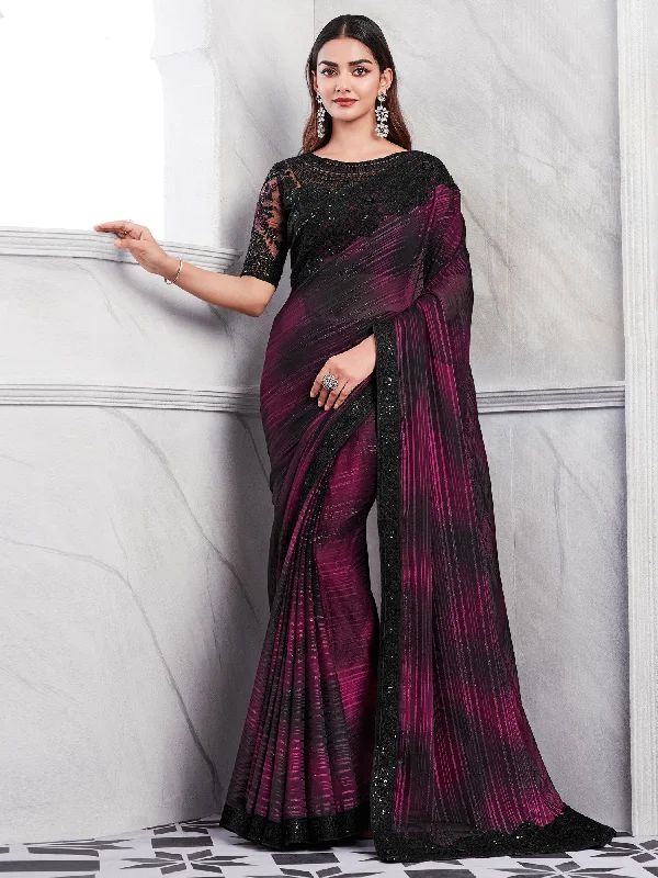 Women's Georgette Magenta Embellished Designer Saree With Blouse Piece Pleated Collar Blouse Women's Georgette Magenta Embellished Designer Saree With Blouse Piece Pleated Collar Blouse