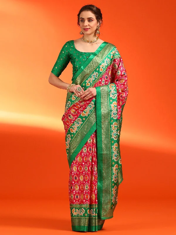 Women's Dola Silk Red Printed Designer Saree With Blouse Piece Off-Shoulder Wrap Blouse Women's Dola Silk Red Printed Designer Saree With Blouse Piece Off-Shoulder Wrap Blouse