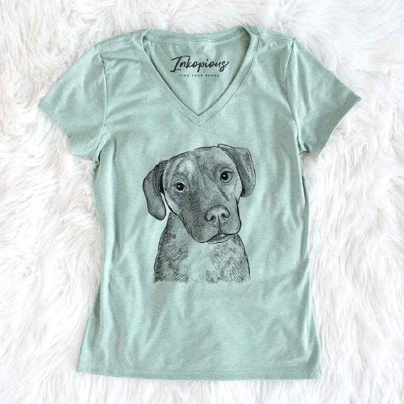 Bare Peyton Manning the Beagle Bulldog Mix - Women's V-neck Shirt-- Hooded Caped Shawl Collar Bare Peyton Manning the Beagle Bulldog Mix - Women's V-neck Shirt-- Hooded Caped Shawl Collar