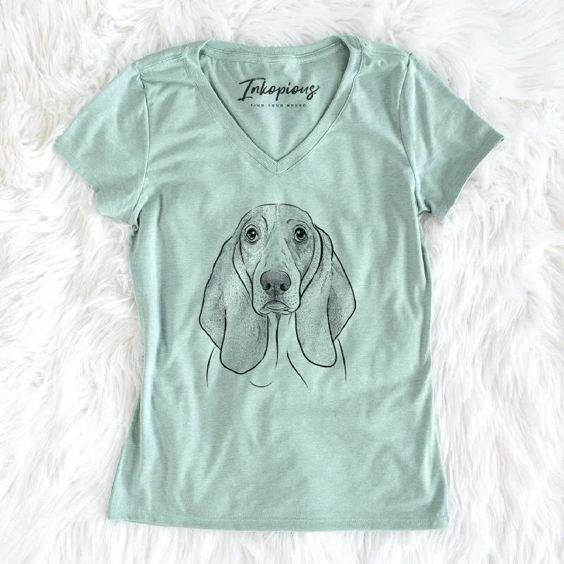 Bare Addison the Basset Hound - Women's V-neck Shirt-- Notch Collar Peter Pan Collar Cowl Neck Bare Addison the Basset Hound - Women's V-neck Shirt-- Notch Collar Peter Pan Collar Cowl Neck