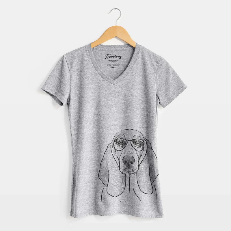 Aviator Addison the Basset Hound - Women's V-neck Shirt-- Collared Crew Neck Turtle Neck Aviator Addison the Basset Hound - Women's V-neck Shirt-- Collared Crew Neck Turtle Neck