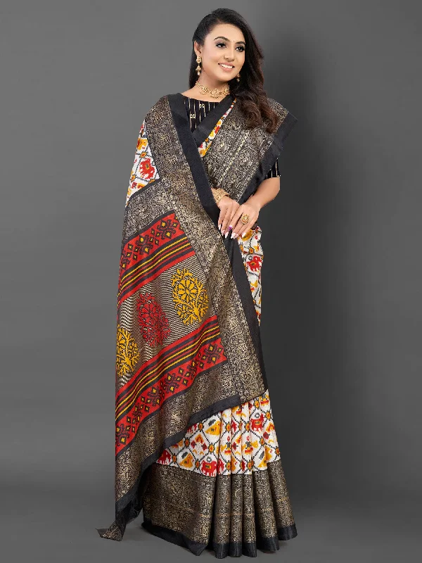 Women's Dola Silk White Printed Designer Saree With Blouse Piece Stretchy Fitted Blouse Women's Dola Silk White Printed Designer Saree With Blouse Piece Stretchy Fitted Blouse