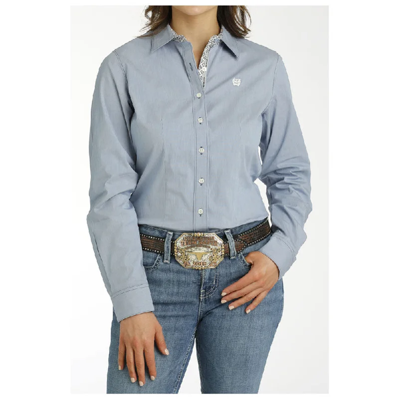 MSW9165049 Cinch Women's Stripe Long Sleeve with Stretch Shirt - Light Blue Fine Stripe-- Print Jacquard Patchwork MSW9165049 Cinch Women's Stripe Long Sleeve with Stretch Shirt - Light Blue Fine Stripe-- Print Jacquard Patchwork