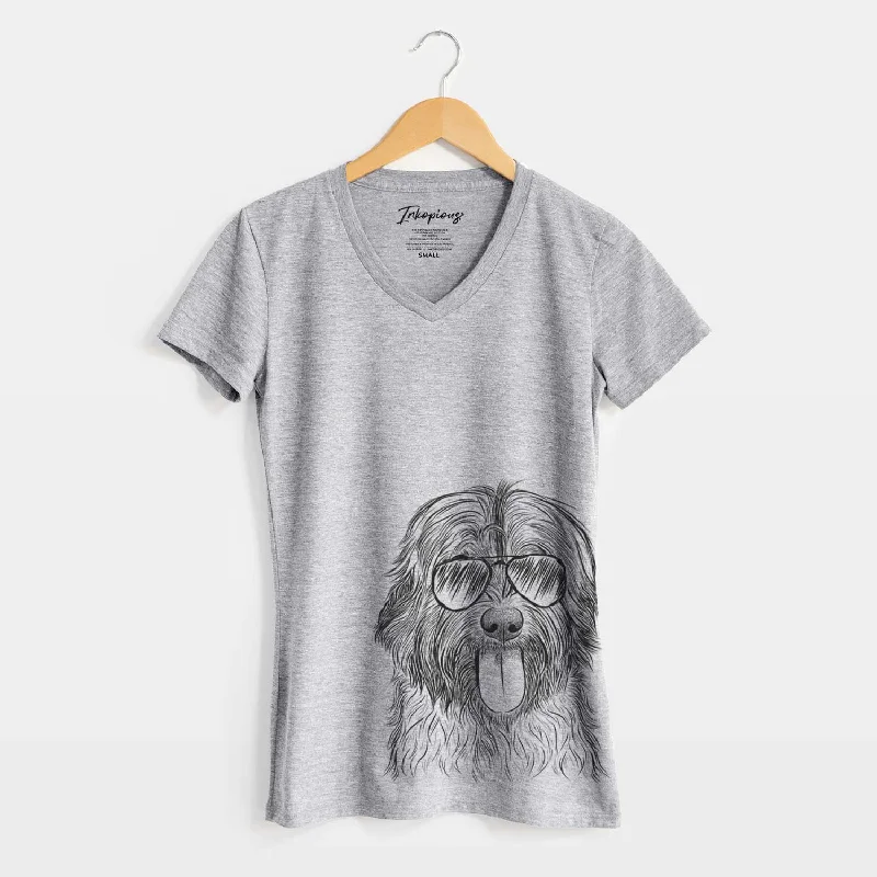 Aviator Puig the Catalan Sheepdog - Women's V-neck Shirt-- V-Neck T-Shirt Long Sleeve Cotton Aviator Puig the Catalan Sheepdog - Women's V-neck Shirt-- V-Neck T-Shirt Long Sleeve Cotton