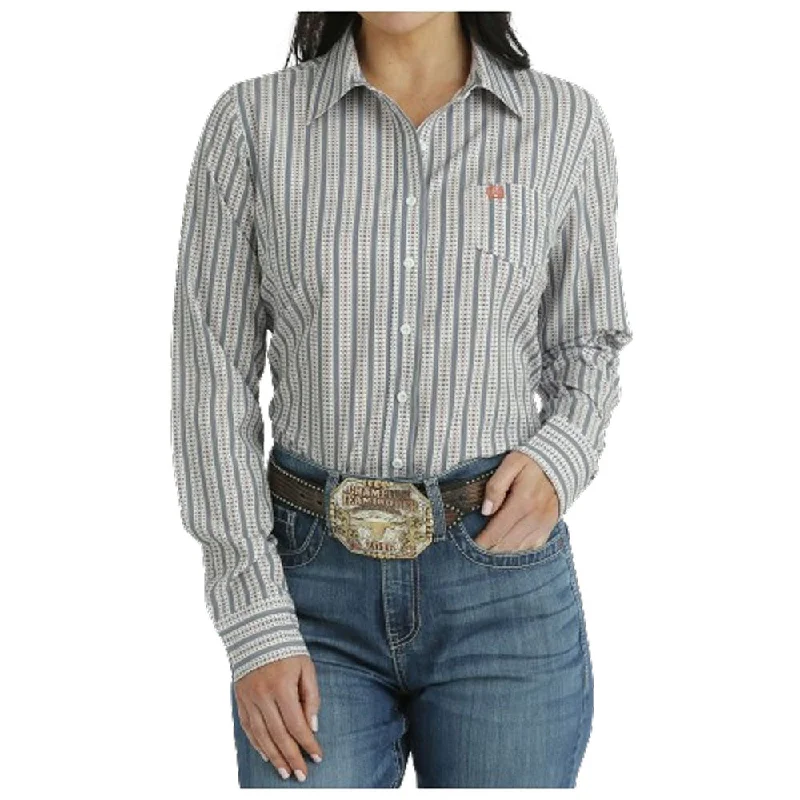 MSW9163021 Cinch Women's Long Sleeve ArenaFlex Button Shirt - Multicolor Stripe-- Cotton Fabric Linen Fabric Terry Fabric MSW9163021 Cinch Women's Long Sleeve ArenaFlex Button Shirt - Multicolor Stripe-- Cotton Fabric Linen Fabric Terry Fabric