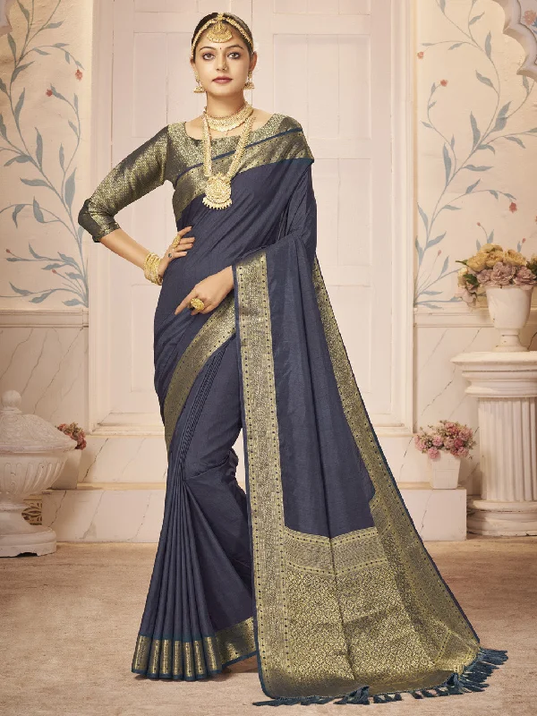 Women's Nylon Navy Blue Woven Design Designer Saree With Blouse Piece Sheer Mesh Blouse Women's Nylon Navy Blue Woven Design Designer Saree With Blouse Piece Sheer Mesh Blouse