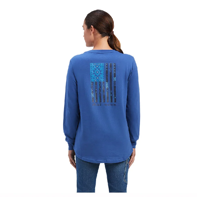 10041487 Ariat Women's Rebar Cotton Strong Southwest Graphic Long Sleeve T-Shirt - True Navy-- Zippered Front Buttoned Front Snap Front 10041487 Ariat Women's Rebar Cotton Strong Southwest Graphic Long Sleeve T-Shirt - True Navy-- Zippered Front Buttoned Front Snap Front