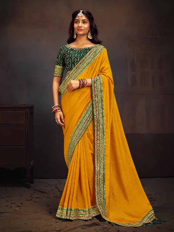 Women's Vichitra Silk Green Embroidered Designer Saree With Blouse Piece Feminine Ruffle Blouse Women's Vichitra Silk Green Embroidered Designer Saree With Blouse Piece Feminine Ruffle Blouse