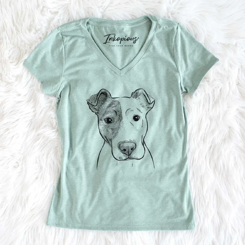 Bare Manchi the Pitbull Mix - Women's V-neck Shirt-- Chenille Blend Fleece Blend Nylon Blend Bare Manchi the Pitbull Mix - Women's V-neck Shirt-- Chenille Blend Fleece Blend Nylon Blend