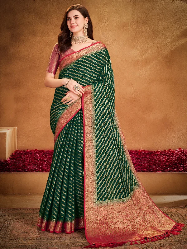 Women's Georgette Green Woven Design Designer Saree With Blouse Piece Wrap Front Blouse Women's Georgette Green Woven Design Designer Saree With Blouse Piece Wrap Front Blouse