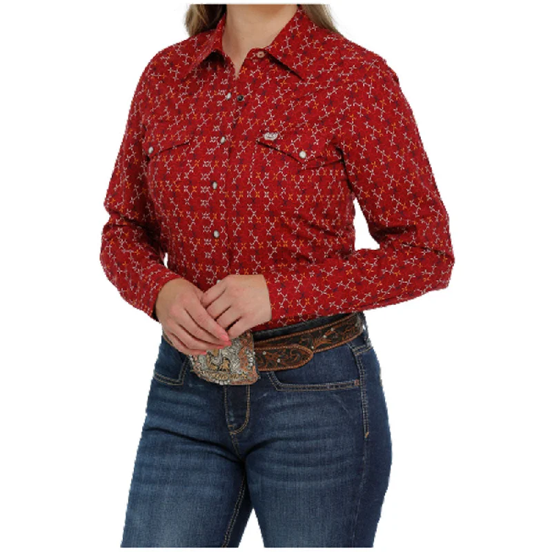 MSW9201036 Cinch Women's Long Sleeve Snap Shirt - Red-- Spandex Blend Rayon Blend Denim Blend MSW9201036 Cinch Women's Long Sleeve Snap Shirt - Red-- Spandex Blend Rayon Blend Denim Blend