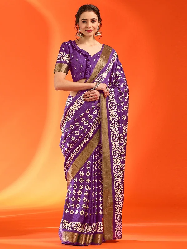 Women's Silk Blend Magenta Printed Designer Saree With Blouse Piece Smart Business Blouse Women's Silk Blend Magenta Printed Designer Saree With Blouse Piece Smart Business Blouse