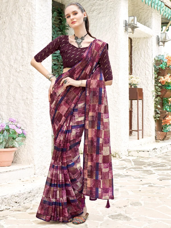 Women's Georgette Magenta Printed Designer Saree With Blouse Piece Office-Ready Blouse Women's Georgette Magenta Printed Designer Saree With Blouse Piece Office-Ready Blouse