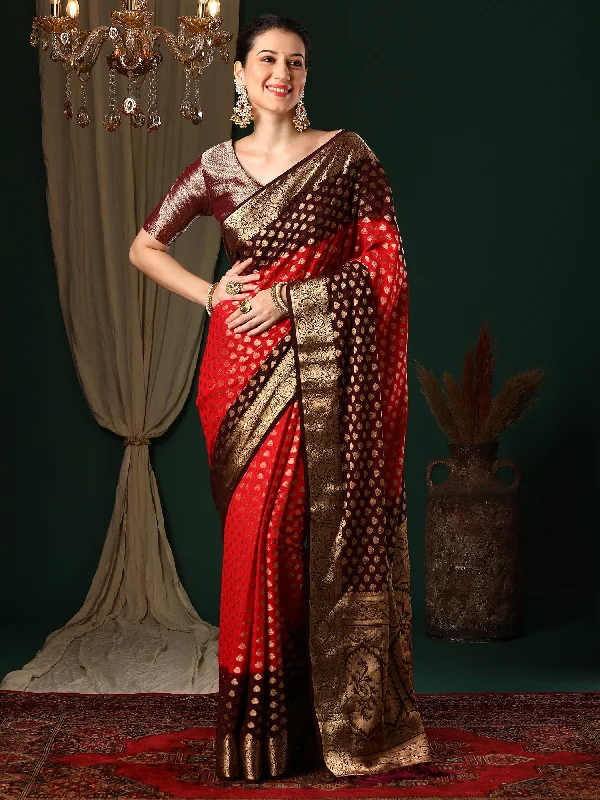 Women's Georgette Red Woven Design Designer Saree With Blouse Piece Versatile Layering Blouse Women's Georgette Red Woven Design Designer Saree With Blouse Piece Versatile Layering Blouse
