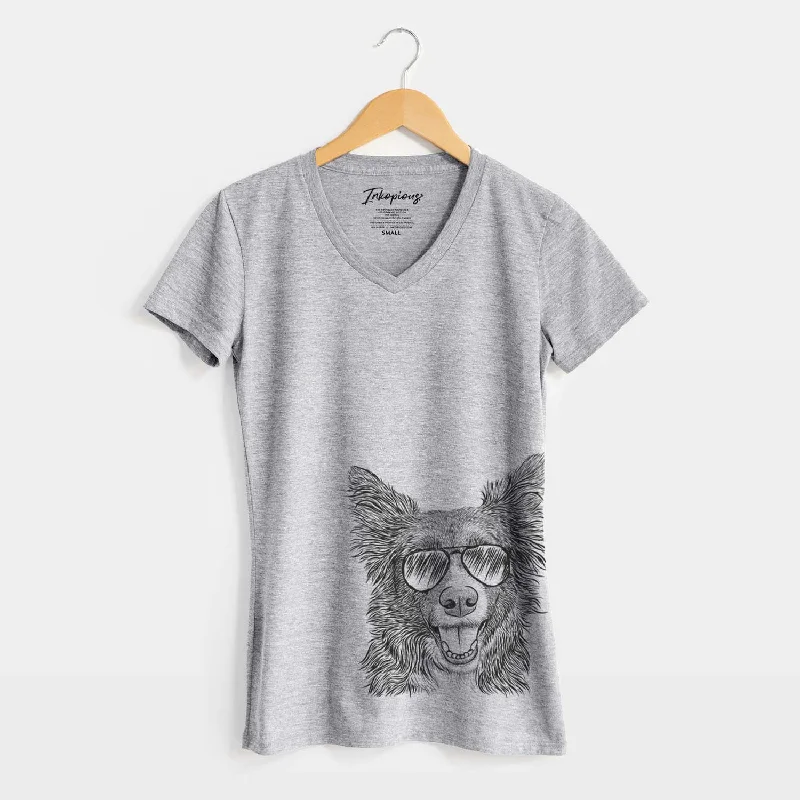 Aviator Marti the Border Collie - Women's V-neck Shirt-- Thin T-Shirt Open Front Quick Dry Aviator Marti the Border Collie - Women's V-neck Shirt-- Thin T-Shirt Open Front Quick Dry