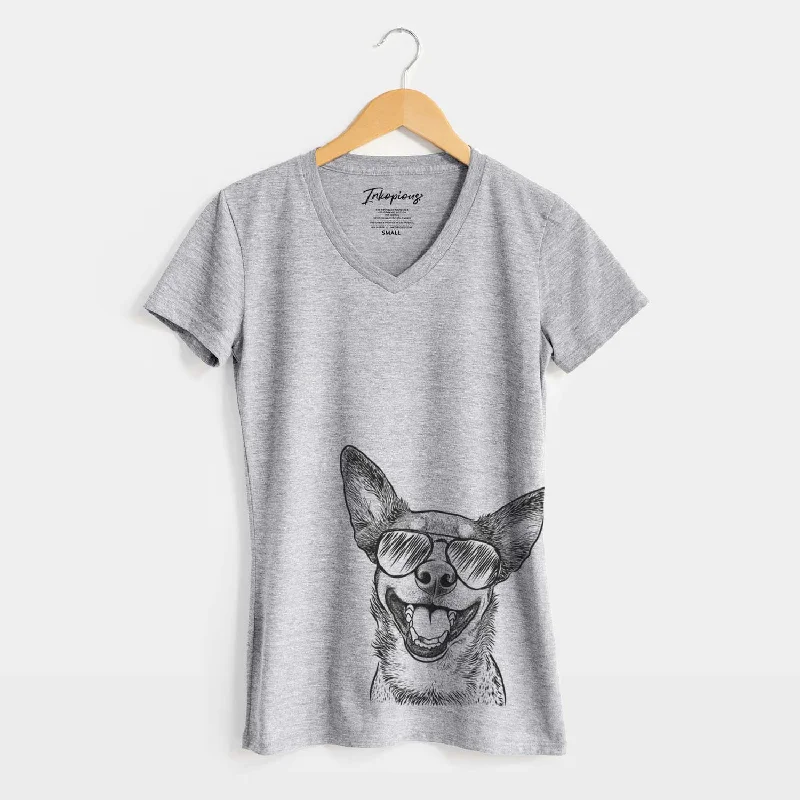 Aviator Lily the Australian Cattle Dog - Women's V-neck Shirt-- Front Pockets Side Pockets Patch Pockets Aviator Lily the Australian Cattle Dog - Women's V-neck Shirt-- Front Pockets Side Pockets Patch Pockets
