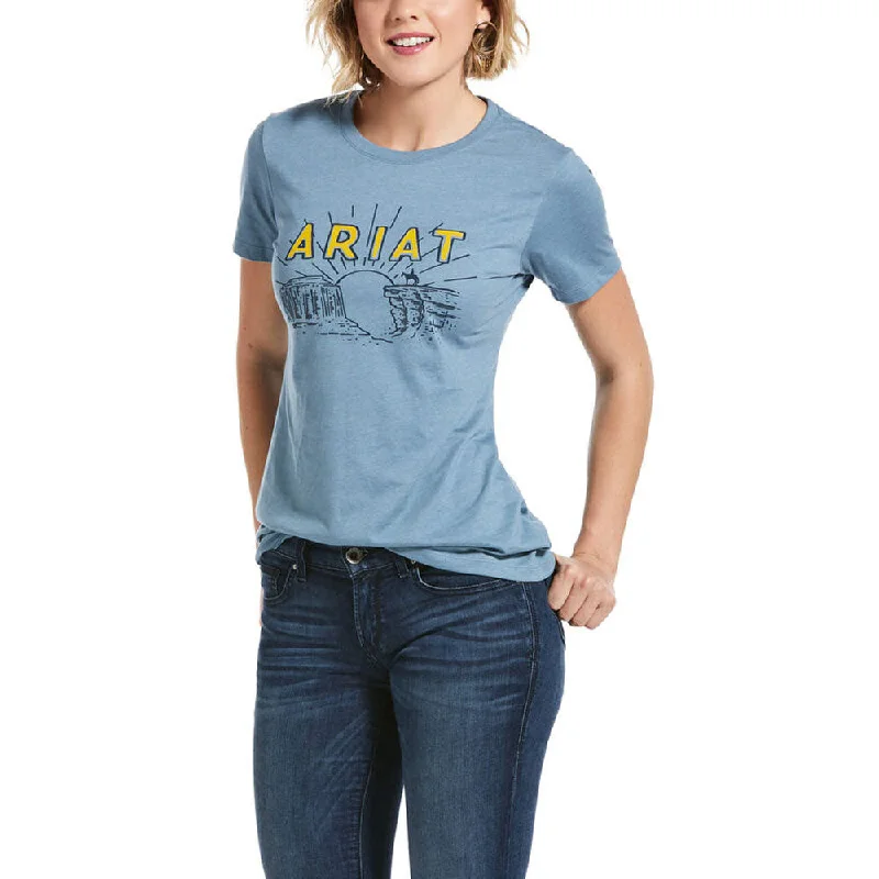 10032521 Ariat Women's Lonesome Sunrise Heather Blue Short Sleeve T-Shirt-- Beaded Sequined Faux Fur 10032521 Ariat Women's Lonesome Sunrise Heather Blue Short Sleeve T-Shirt-- Beaded Sequined Faux Fur