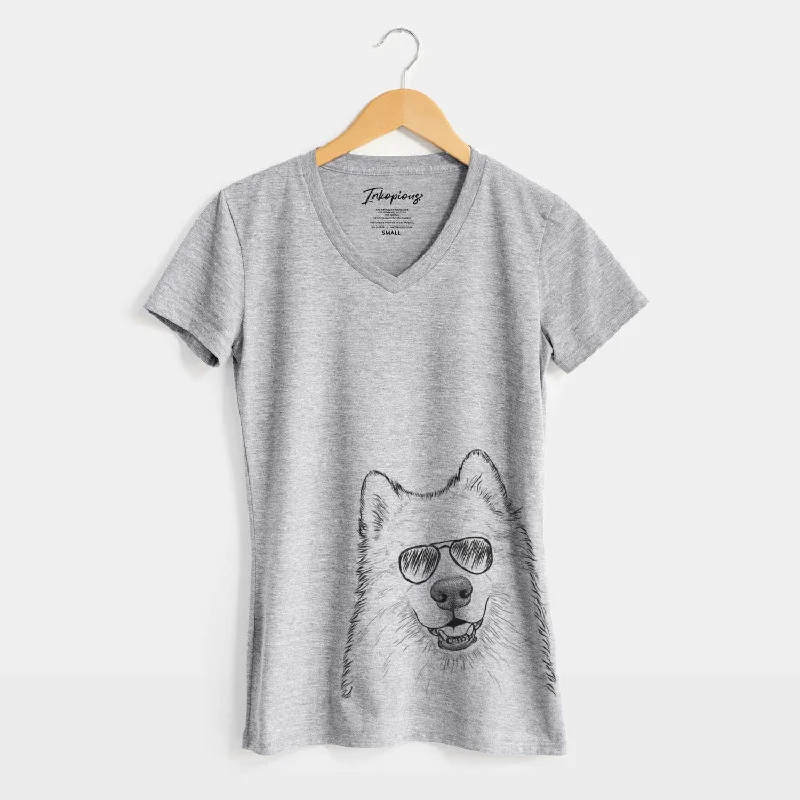 Aviator Foster the Samoyed - Women's V-neck Shirt -- Basic T-Shirt Crew Neck Short Sleeve Aviator Foster the Samoyed - Women's V-neck Shirt -- Basic T-Shirt Crew Neck Short Sleeve