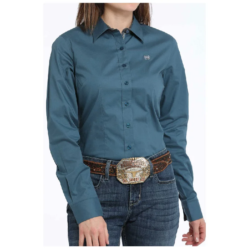 MSW9165060 Cinch Women's Long Sleeve Button Western Shirt - Solid Teal-- Anti-Pilling Machine Wash Handmade MSW9165060 Cinch Women's Long Sleeve Button Western Shirt - Solid Teal-- Anti-Pilling Machine Wash Handmade