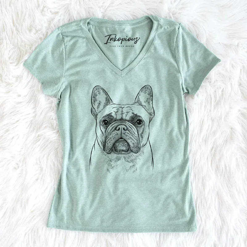 Bare Acelynn the French Bulldog - Women's V-neck Shirt-- Houndstooth Herringbone Solid Bare Acelynn the French Bulldog - Women's V-neck Shirt-- Houndstooth Herringbone Solid
