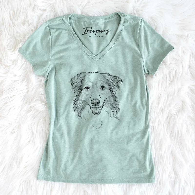 Bare Hattie the Australian Shepherd - Women's V-neck Shirt-- Faux Fur Fabric Real Fur Fabric Shearling Fabric Bare Hattie the Australian Shepherd - Women's V-neck Shirt-- Faux Fur Fabric Real Fur Fabric Shearling Fabric