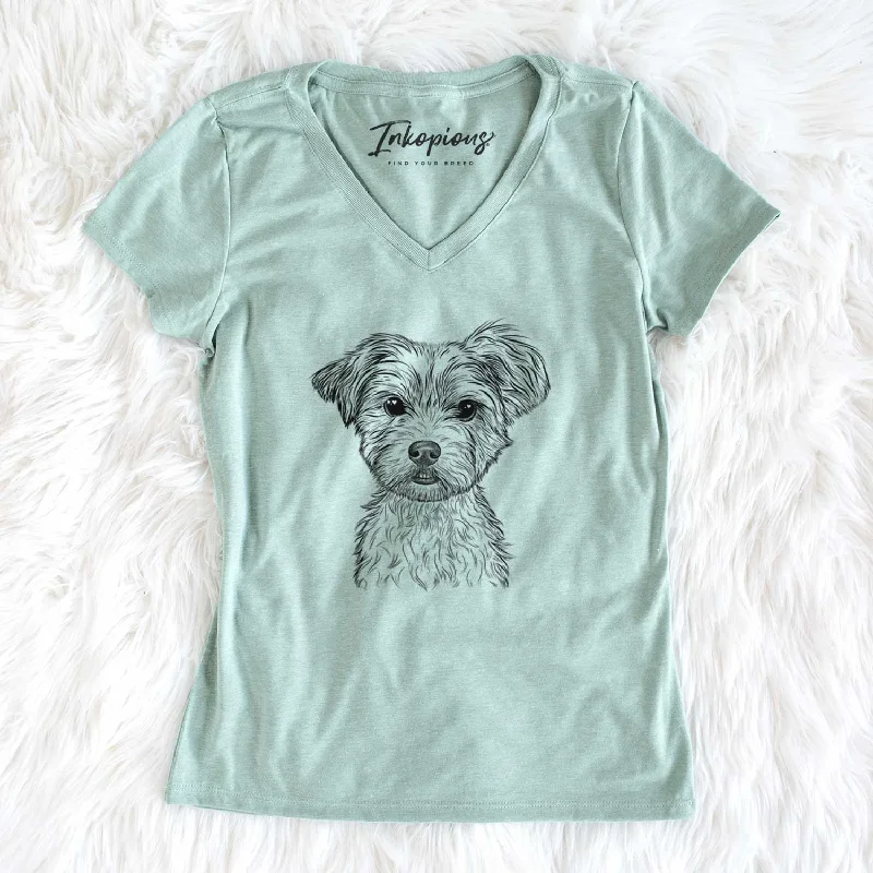 Bare William Mitchell Newman the Yorkshire Terrier - Women's V-neck Shirt-- Sequined Glittery Shiny Bare William Mitchell Newman the Yorkshire Terrier - Women's V-neck Shirt-- Sequined Glittery Shiny
