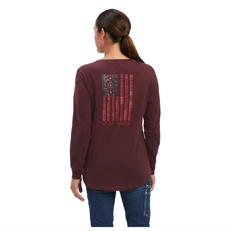 10041515 Ariat Women's Rebar Cotton Strong Southwest Graphic Long Sleeve T-Shirt - Decadent Chocolate-- Notch Collar Peter Pan Collar Cowl Neck 10041515 Ariat Women's Rebar Cotton Strong Southwest Graphic Long Sleeve T-Shirt - Decadent Chocolate-- Notch Collar Peter Pan Collar Cowl Neck