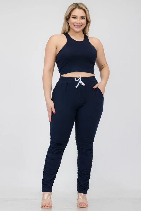 Hi Curvy Plus Size Women Crop Tank Top & Ruched Pants Set Trendy Wide-Legged Trousers Hi Curvy Plus Size Women Crop Tank Top & Ruched Pants Set Trendy Wide-Legged Trousers