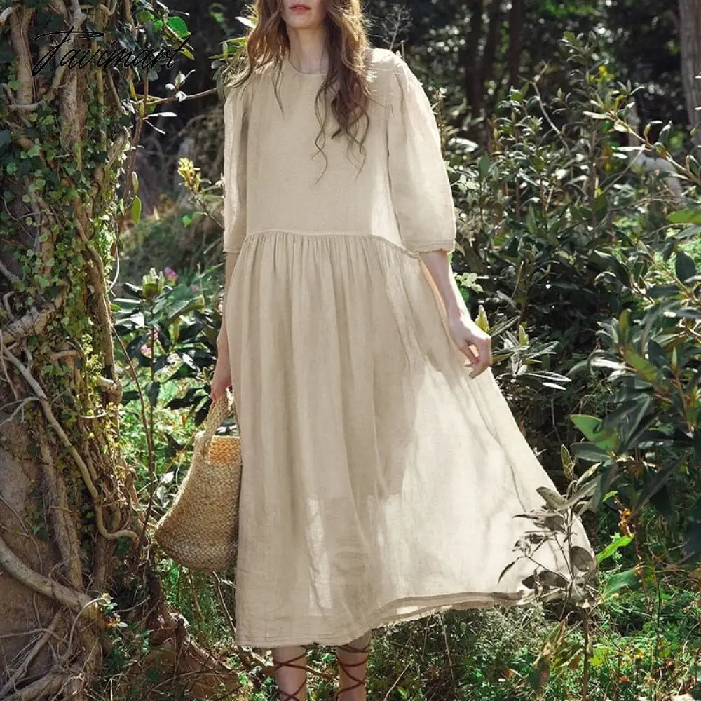 Tavimart Cotton Linen Elegant Dresses For Women Casual Loose O-Neck Three Quarter Sleeve Long Maxi Party Dress Robe Femme éTé Halter Neckline Beach Tavimart Cotton Linen Elegant Dresses For Women Casual Loose O-Neck Three Quarter Sleeve Long Maxi Party Dress Robe Femme éTé Halter Neckline Beach