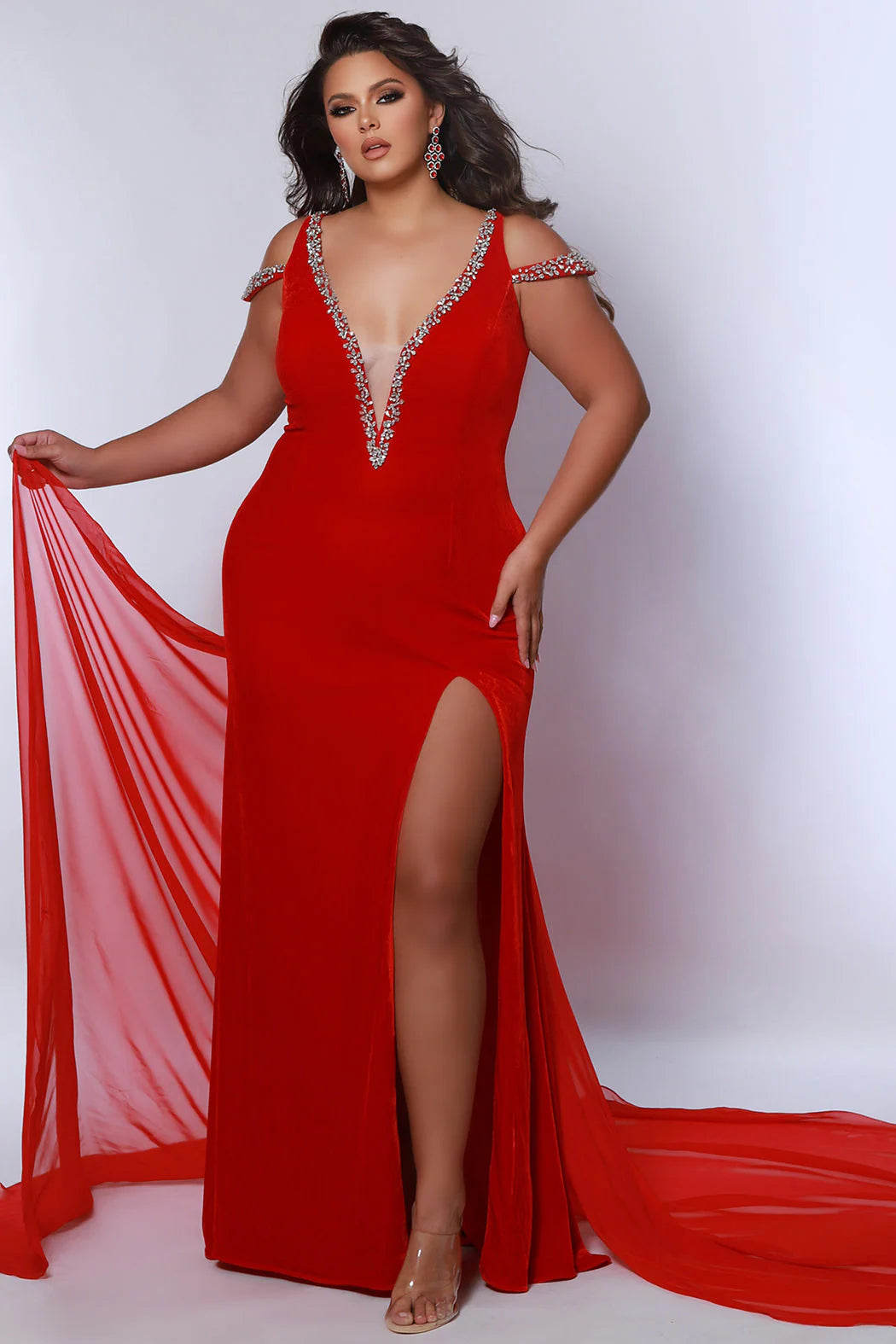Sydneys Closet JK2420 Fitted Velvet Pageant Dress Slit Plus Size Off the Shoulder Cape Train Prom Turtleneck Warm Winter Sydneys Closet JK2420 Fitted Velvet Pageant Dress Slit Plus Size Off the Shoulder Cape Train Prom Turtleneck Warm Winter