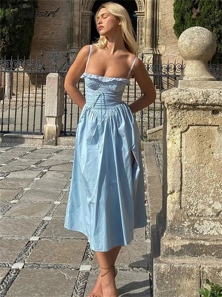 Tavimart Patchwork Backless Fashion Midi Dress For Women Lace-Up Spaghetti Summer New Dress High Split Elegant Party Dress Glittery Long Formal Tavimart Patchwork Backless Fashion Midi Dress For Women Lace-Up Spaghetti Summer New Dress High Split Elegant Party Dress Glittery Long Formal
