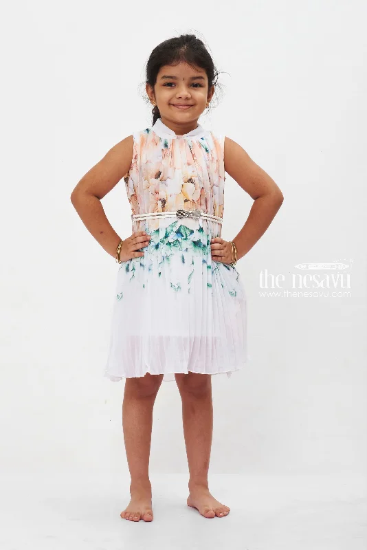 Whimsical Watercolor Floral Pleated Dress: Dreamy Blue Hues for Girls Tunics Modern contemporary Whimsical Watercolor Floral Pleated Dress: Dreamy Blue Hues for Girls Tunics Modern contemporary