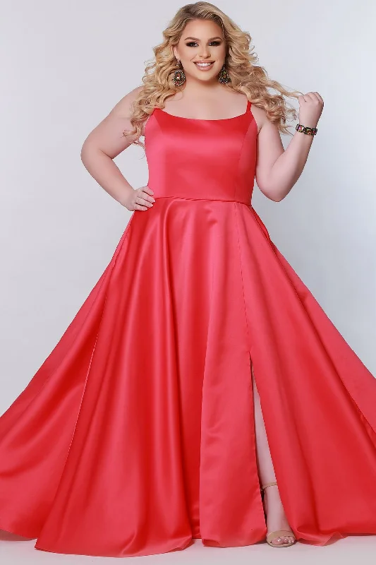 Sydneys Closet SC7335 Satin Prom Dress Scoop Neckline Plus Sized A Line Tunics Fashionable trendy Sydneys Closet SC7335 Satin Prom Dress Scoop Neckline Plus Sized A Line Tunics Fashionable trendy
