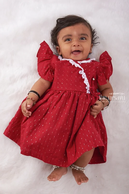 Elegant Maroon Baby Dress with White Lace Neckline- Vintage-Inspired Elegance Tunics Lace romantic Elegant Maroon Baby Dress with White Lace Neckline- Vintage-Inspired Elegance Tunics Lace romantic