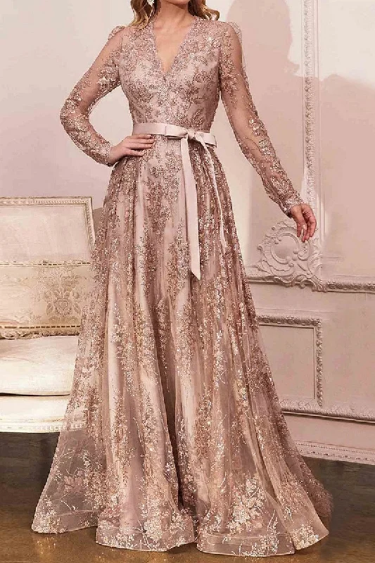WOMEN EMBROIDERED LACE TRIM LONG PARTY DRESS Tunics Sophisticated sleek