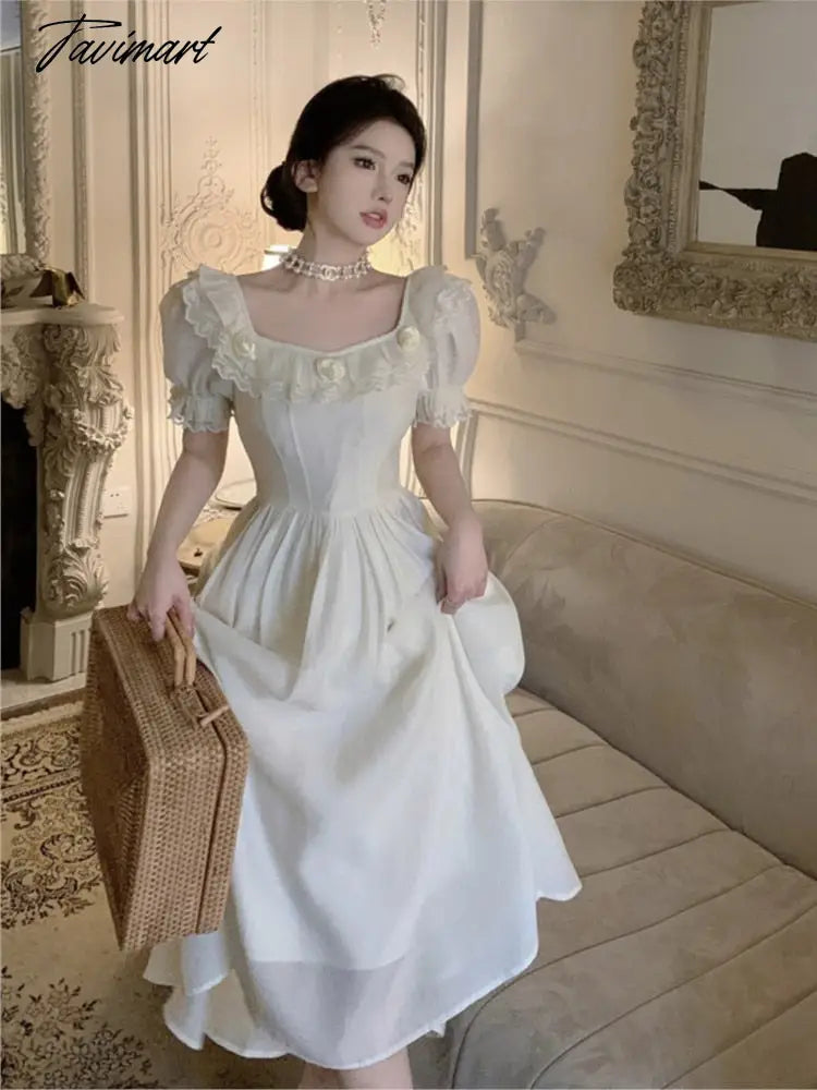 Tavimart Summer Women Elegant Flower Wedding Party Dress Vintage Female France Ruffles Midi Dress Birthday Lady Princess Beach Dress Tunics Solid Classic Tavimart Summer Women Elegant Flower Wedding Party Dress Vintage Female France Ruffles Midi Dress Birthday Lady Princess Beach Dress Tunics Solid Classic