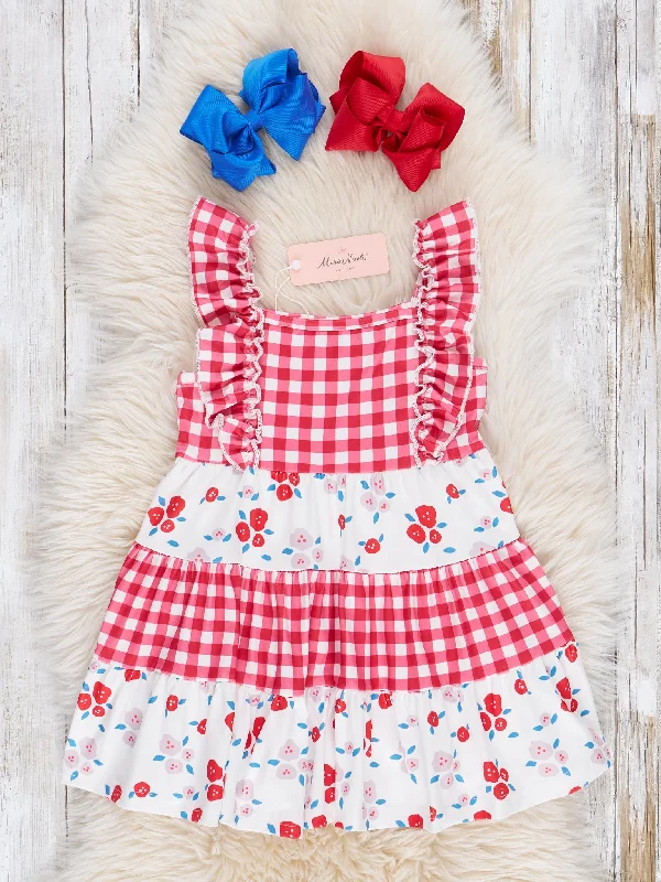 Red Picnic Ruffle Dress Tunics Cozy comfortable
